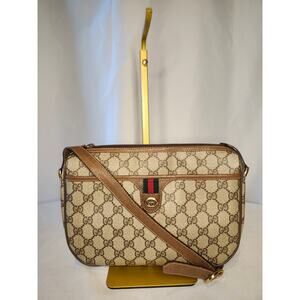 Gucci GG Canvas Crossbody Shoulder Bag Sherry Line Brown Leather Ophidia Vintage